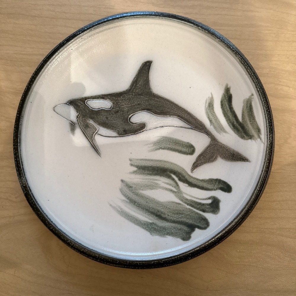 Ceramic pottery plate Orca Whale 12” Handmade by Dan Barnett